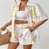 Bsubseach 2 Piece Short Sets for Women Tropical Printed Short Sleeve Button Down Shirt and Shorts Summer Beach Vacation Set White L view 3