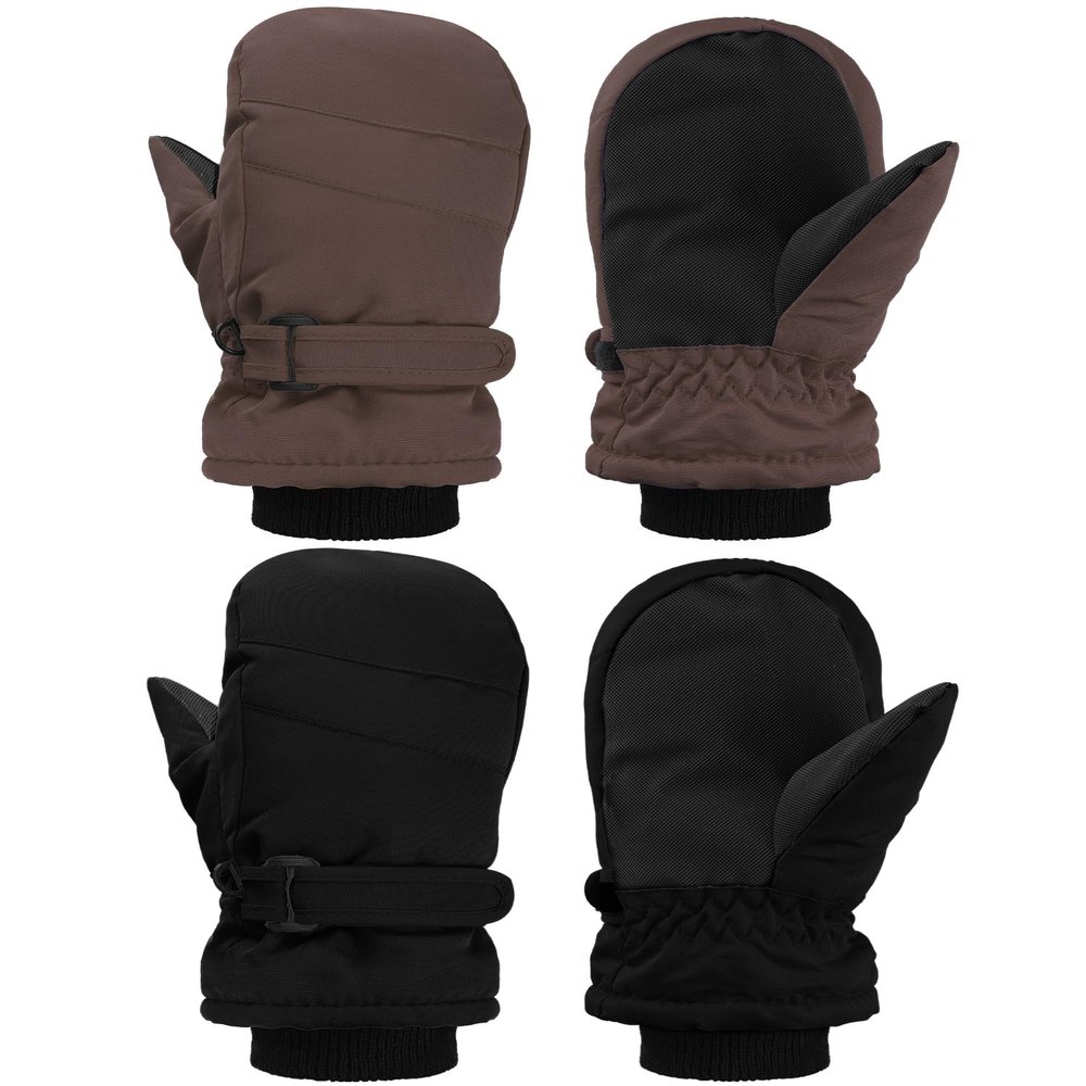 SATINIOR 2 Pairs Kids Snow Mittens Waterproof Winter Ski Gloves Warm Thicken Snow Gloves for Girls Boys(Coffee,Black,5-8 Years)