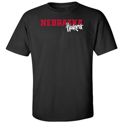 CornBorn Nebraska Huskers Apparel Men Shirt - Script Huskers Overlap Nebraska - Black - Small
