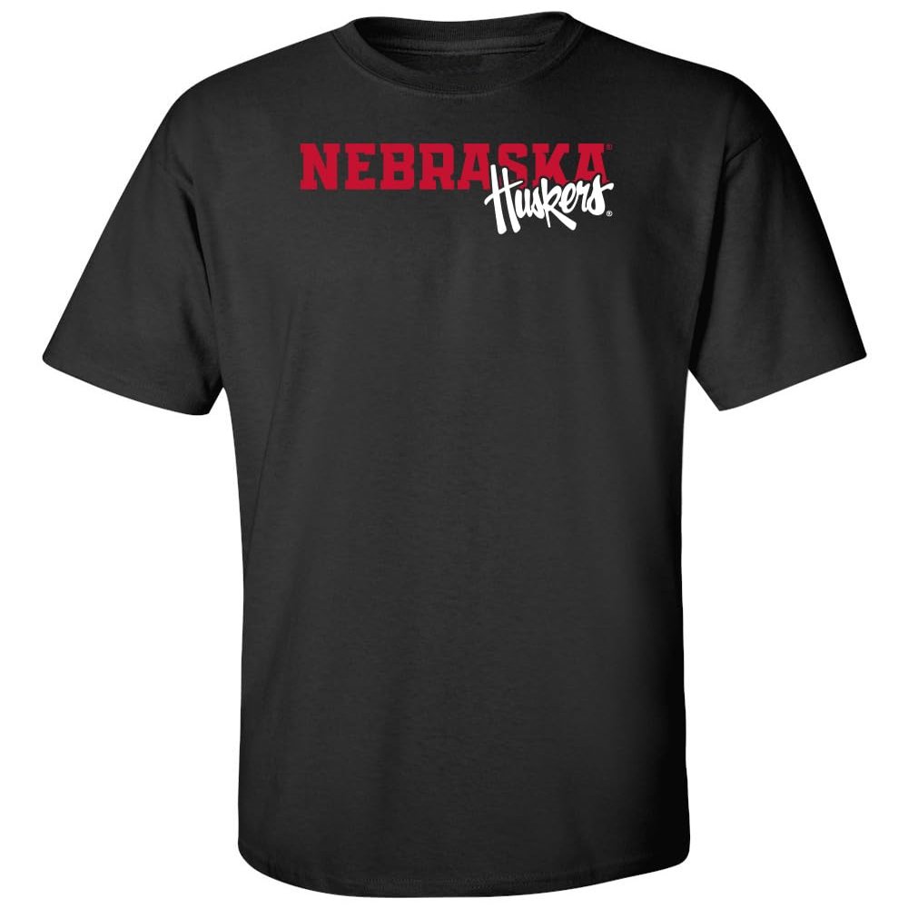 CornBorn Nebraska Huskers Apparel Men Shirt - Script Huskers Overlap Nebraska - Black - Small