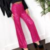 HAPRIZERA Women Wide Leg Sparkle Sequin Pants Elastic High Waist Bling Glitter Dance Pants Loose Nightclub Club Casual Pants (Rose Red, M) view 2