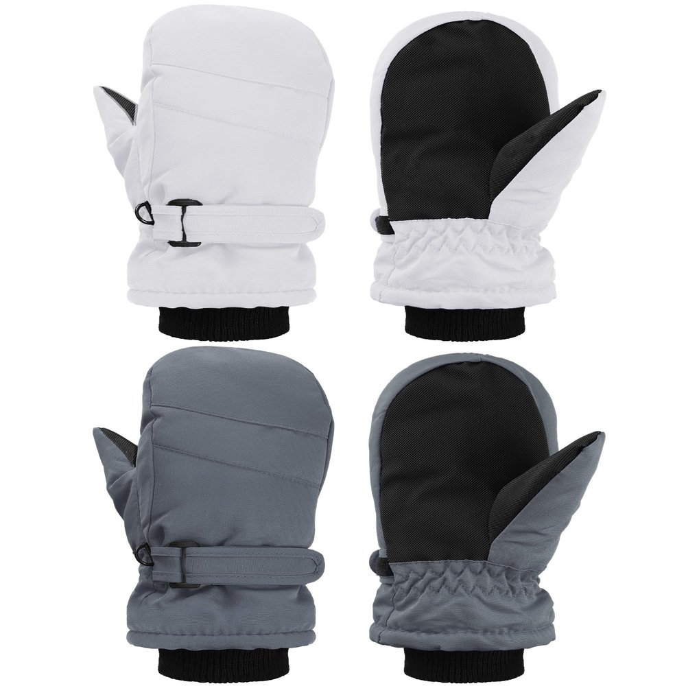 SATINIOR Kids Snow Mittens Waterproof Winter Ski Gloves Warm Thicken Snow Gloves for Girls Boys,5-8 Years,White,Gray,2 Pairs
