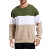 Mens Waffle Sweatshirt Fashion Color Block Plaid Jacquard Long Sleeve Pullover Tops Slim Base Thermal Winter Sweater Khaki view 1