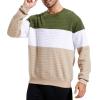 Mens Waffle Sweatshirt Fashion Color Block Plaid Jacquard Long Sleeve Pullover Tops Slim Base Thermal Winter Sweater Khaki view 2