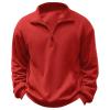 Mens Casual Sweatshirt Stand Collar Zipper Long Sleeve Pullover Tops Thickened Fleece Thermal Winter Fashion Clothes Red view 2