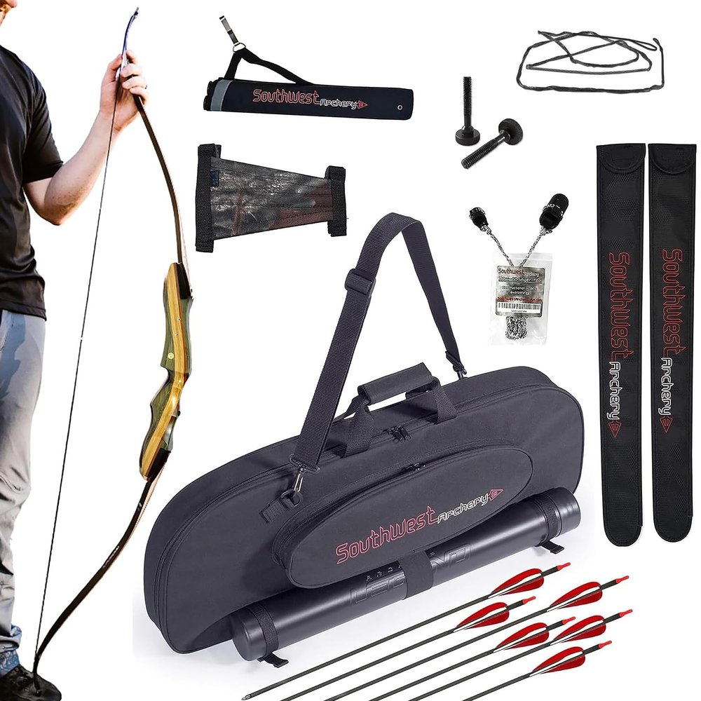 Ultimate Spyder 62" 25lb Right Recurve Bow & Universal Traditional Takedown Bow Kit Bundle with Extra String - Handcrafted Riser & Fiber Glass Maple Limb  Finest Bow and Arrow Set for Adults