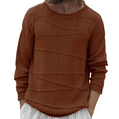 Gsywaipei Mens Crewneck Basic Knit Sweater Slim Fit Lightweight Knits Pullover Solid Color Long Sleeve Male Knitted Sweaters (Brown,Medium)
