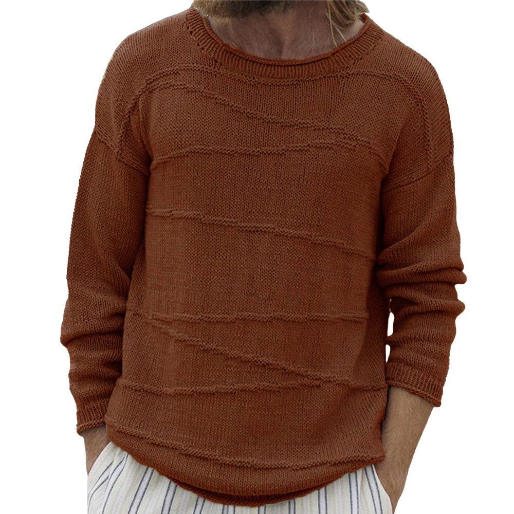 Gsywaipei Mens Crewneck Basic Knit Sweater Slim Fit Lightweight Knits Pullover Solid Color Long Sleeve Male Knitted Sweaters (Brown,Medium)