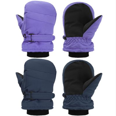 SATINIOR 2 Pairs Kids Snow Mittens Waterproof Winter Ski Gloves Warm Thicken Snow Gloves for Girls Boys(Purple, Navy Blue,3-5 Years)