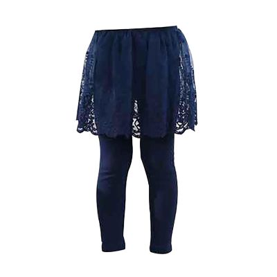 Girls Leggings with Skirt Footless Sparkly Tulle Skirt Pants for Kids Toddler Baby Ruffle Lace Flower (Navy, 1-2 Years)