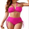 Blooming Jelly Womens High Waisted Bikini Sets Sexy Bandeau Tummy Control Swimsuits 2025 Halter Two Piece Ruched Bathing Suit (Large, Hot Pink) view 1