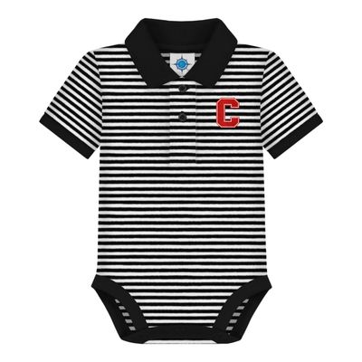 Creative Knitwear College Baby Striped Polo Bodysuit - Cornell C Script Logo, Black/White, for Boys & Girls, 0-3 Months
