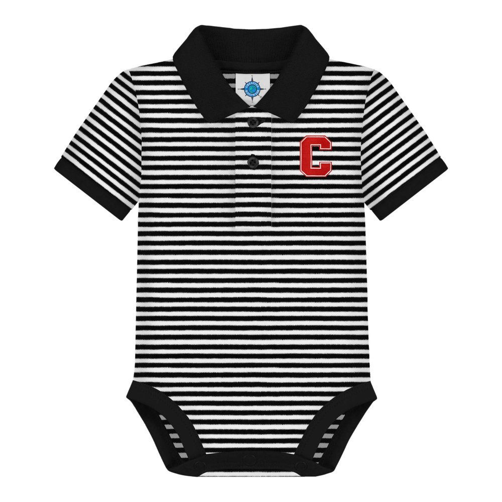 Creative Knitwear College Baby Striped Polo Bodysuit - Cornell C Script Logo, Black/White, for Boys & Girls, 0-3 Months