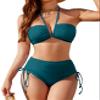 Blooming Jelly Womens High Waisted Bikini Sets Sexy Bandeau Tummy Control Swimsuits 2025 Halter Two Piece Ruched Bathing Suit (Small, Teal) view 1