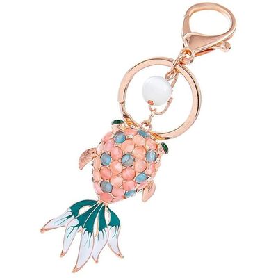 Cute Small Koi Carp Fashionable Keychain, Metal Key Fob Key Ring with Koi Fish Pendants, Women's Bag Charm Pendant(Blue)