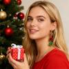Christmas Clip On Earrings for Women, Non-Pierced, Red Green Snowflake Jingle Bell Cane Knot Dangle, Colorful Festival Party Jewelry, Holiday Drop Earrings view 2
