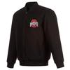 JH Design Ohio State Buckeyes Jacket Heavy Wool Snap Up Black Coat (US, Alpha, Medium, Regular, Regular, Black) view 1