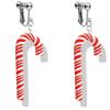 Christmas Clip On Earrings for Women, Non-Pierced, Red Green Snowflake Jingle Bell Cane Knot Dangle, Colorful Festival Party Jewelry, Holiday Drop Earrings view 1