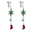Christmas Clip On Earrings for Women, Non-Pierced, Red Green Snowflake Jingle Bell Cane Knot Dangle, Colorful Festival Party Jewelry, Holiday Drop Earrings view 1
