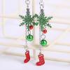 Christmas Clip On Earrings for Women, Non-Pierced, Red Green Snowflake Jingle Bell Cane Knot Dangle, Colorful Festival Party Jewelry, Holiday Drop Earrings view 4