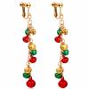 Christmas Clip On Earrings for Women, Non-Pierced, Red Green Snowflake Jingle Bell Cane Knot Dangle, Colorful Festival Party Jewelry, Holiday Drop Earrings view 1