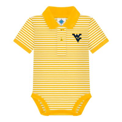 Creative Knitwear College Baby Striped Polo Bodysuit - West Virginia Logo, Gold/White, for Boys & Girls, 0-3 Months