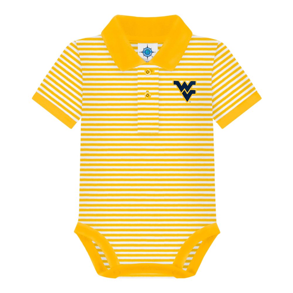 Creative Knitwear College Baby Striped Polo Bodysuit - West Virginia Logo, Gold/White, for Boys & Girls, 0-3 Months