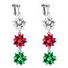 Christmas Clip On Earrings for Women, Non-Pierced, Red Green Snowflake Jingle Bell Cane Knot Dangle, Colorful Festival Party Jewelry, Holiday Drop Earrings view 1