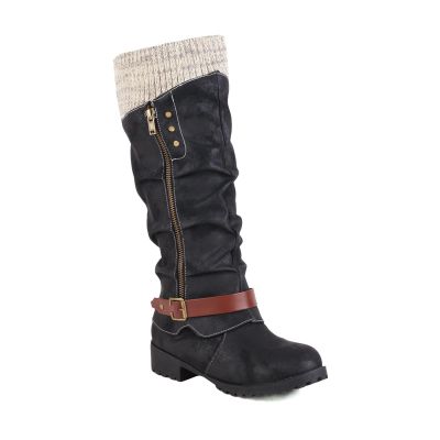 Women's Knee High Boots Knight Boots Chunky Low Heel Western Boots with Zipper Outdoor Metal Buckle Hiking Booties