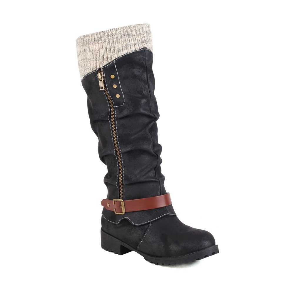 Women's Knee High Boots Knight Boots Chunky Low Heel Western Boots with Zipper Outdoor Metal Buckle Hiking Booties