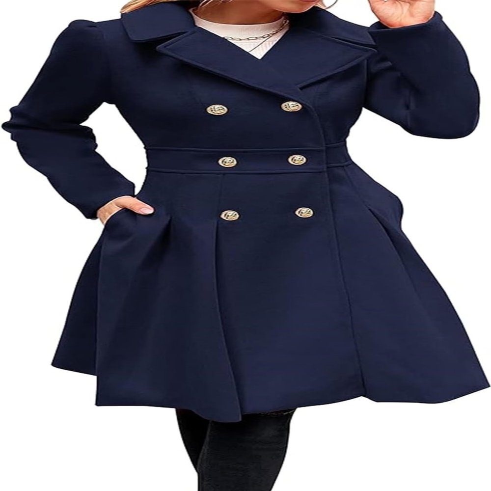 Udeniy Women Trendy Winter Coats Casual Long Sleeve Single Breasted Pea Coats Mid-Long Jacket Womens Wool Blend Overcoat