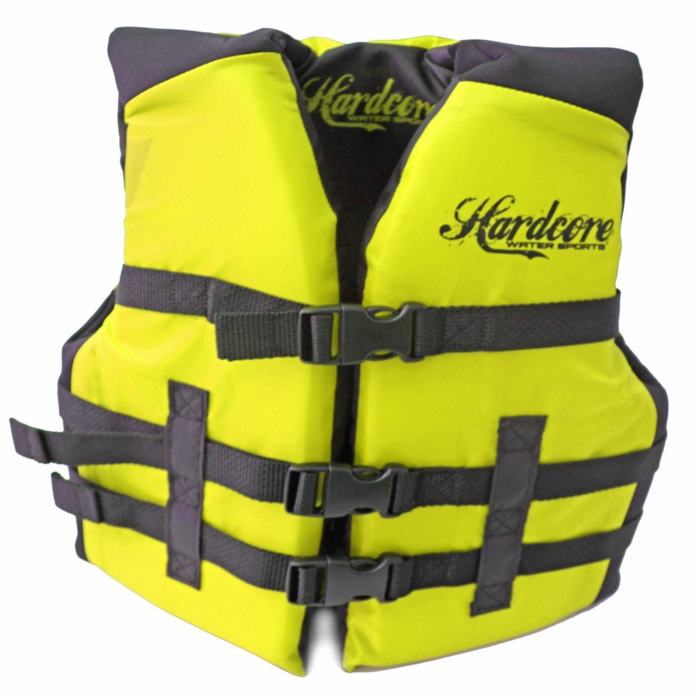 Hardcore Water Sports Fully Enclosed Neoprene and Polyester Life Jacket Vest Yellow (...Youth 50-90 lbs)