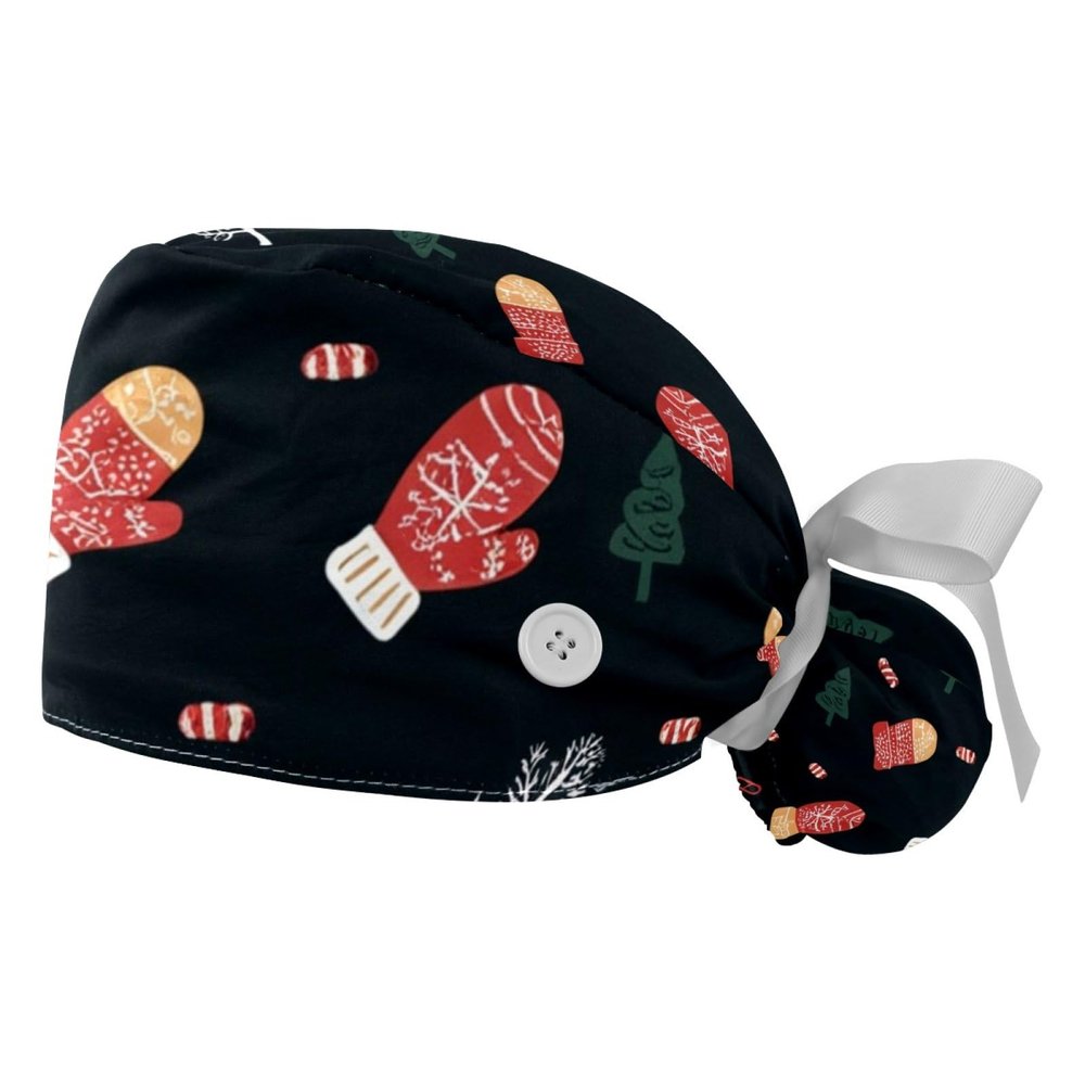 2 Pieces Scrub Caps Women Dental Scrub Caps Surgical Caps for Kitchen Glove Christmas Candy Multicoloured