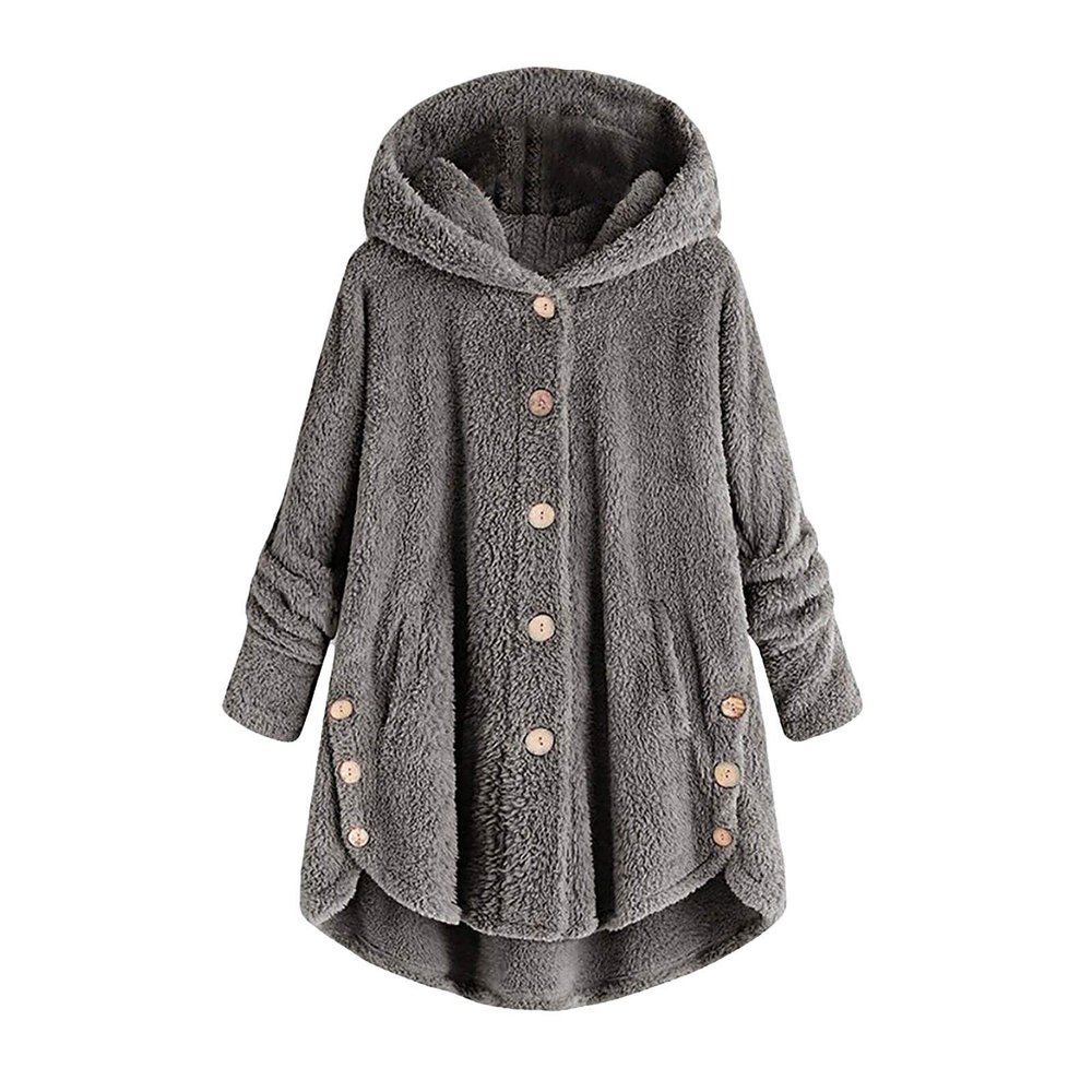 yaoeye Womens Cardigan Tops Button Coat Plus Jacket Loose Winter Hooded Wool Women Plush Size Coats