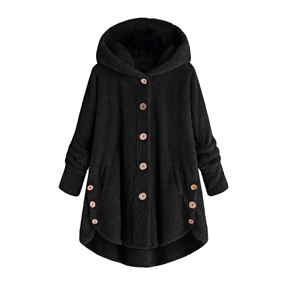 yaoeye Womens Cardigan Tops Button Coat Plus Jacket Loose Winter Hooded Wool Women Plush Size Coats