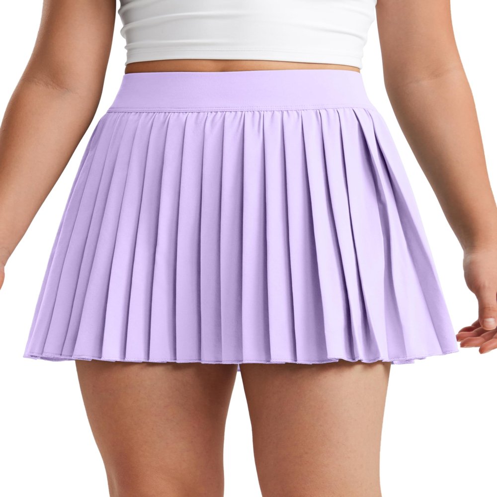CRZ YOGA Girls Feathery-Fit Soft Athletic Pleated Skirts - Tennis School Casual Skorts with Pockets Liner Kids Teen Lilac X-Small