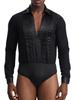 XUNZOO Mens Glittery Rhinestones Leotard V Neck Long Sleeve Pleated Bodysuit Ballroom Latin Dancewear Black XX-Large view 1