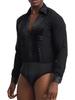 XUNZOO Mens Glittery Rhinestones Leotard V Neck Long Sleeve Pleated Bodysuit Ballroom Latin Dancewear Black XX-Large view 4