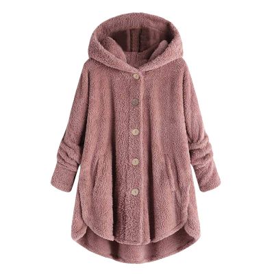 yaoeye Womens Cardigan Tops Button Coat Plus Jacket Loose Winter Hooded Wool Women Plush Size Coats