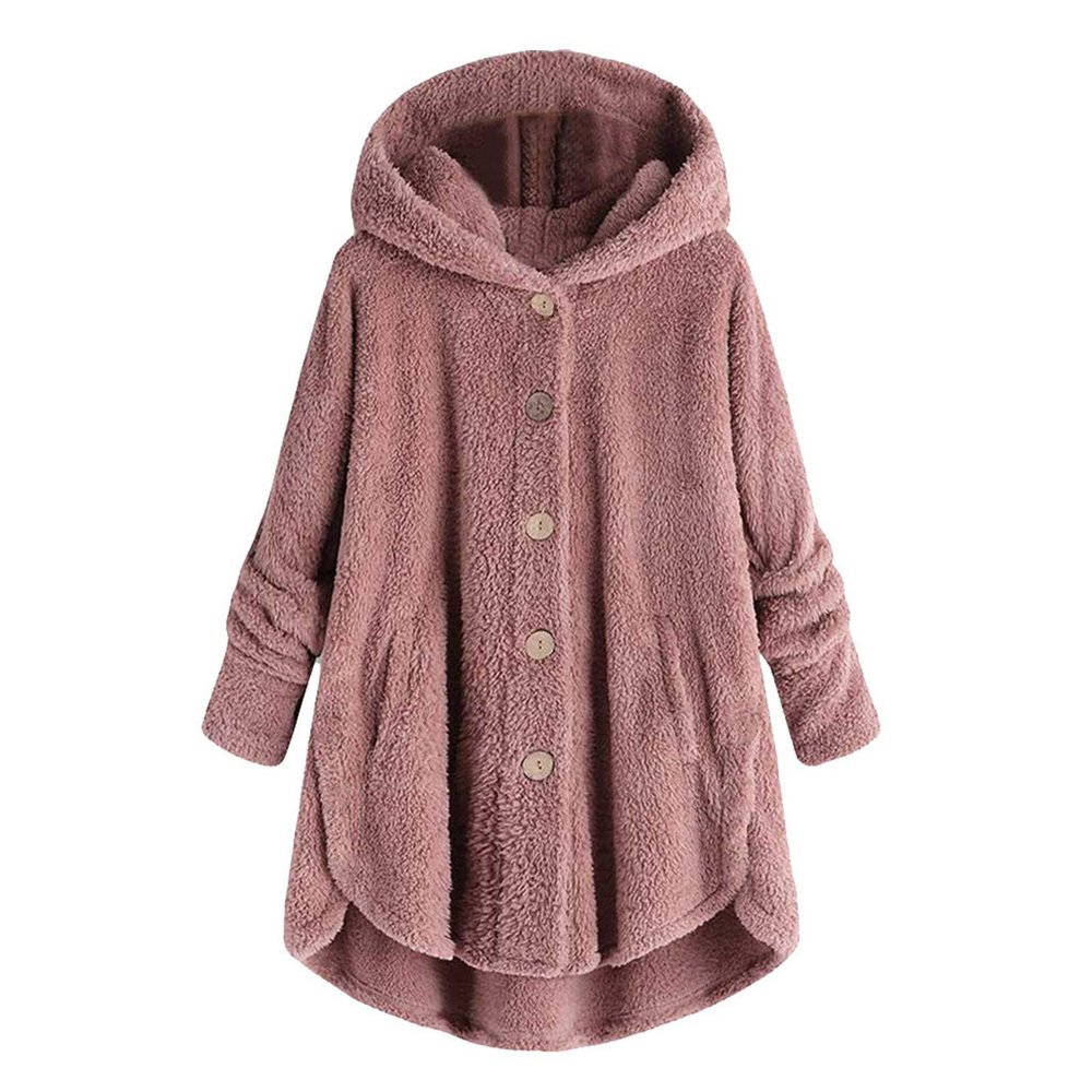 yaoeye Womens Cardigan Tops Button Coat Plus Jacket Loose Winter Hooded Wool Women Plush Size Coats
