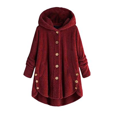 yaoeye Womens Cardigan Tops Button Coat Plus Jacket Loose Winter Hooded Wool Women Plush Size Coats