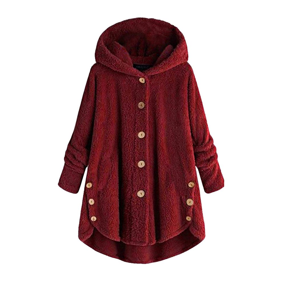 yaoeye Womens Cardigan Tops Button Coat Plus Jacket Loose Winter Hooded Wool Women Plush Size Coats