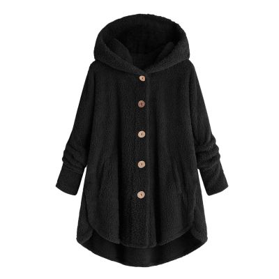 yaoeye Womens Cardigan Tops Button Coat Plus Jacket Loose Winter Hooded Wool Women Plush Size Coats