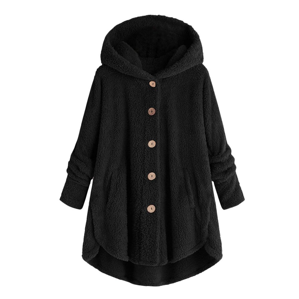 yaoeye Womens Cardigan Tops Button Coat Plus Jacket Loose Winter Hooded Wool Women Plush Size Coats