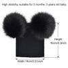 Ayuduots Unisex Children Double Big Pompom Ball Beanie Hat, Winter Warm Knitted Cotton Beanies Cap for Girls Boys, Black view 2