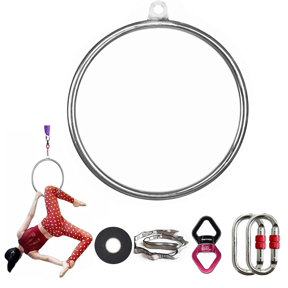 Single Point Aerial Hoop, Pilates Circles Aerial Ring Hoop Set, Gymnastic Equipment with Rigging Kit for Dancing, Performing, Erial Dancing Yoga Training,90CM/32MM