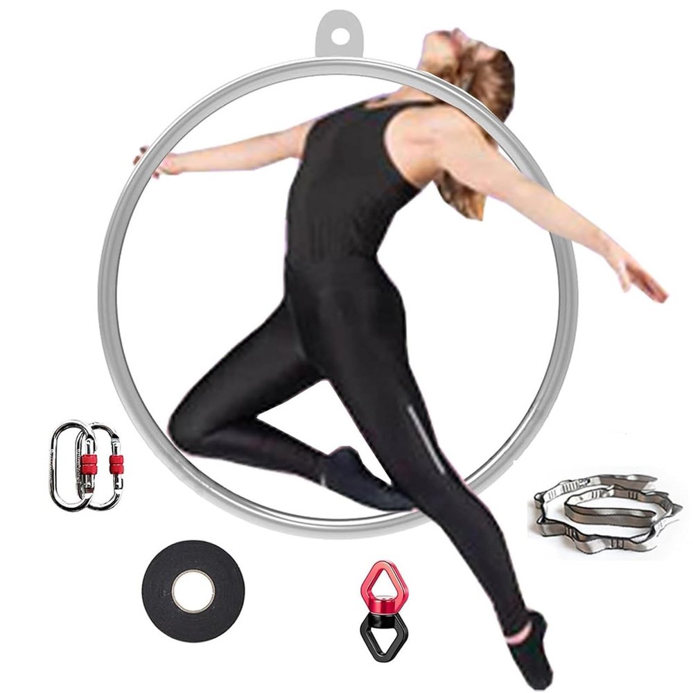 Complete Aerial Hoop Kit, 85cm/90cm Professional Aerial Ring Set Single Point Hoops Circus Pilates Circles Aerial Yoga Equipment for Dancing Yoga,90CM/25MM