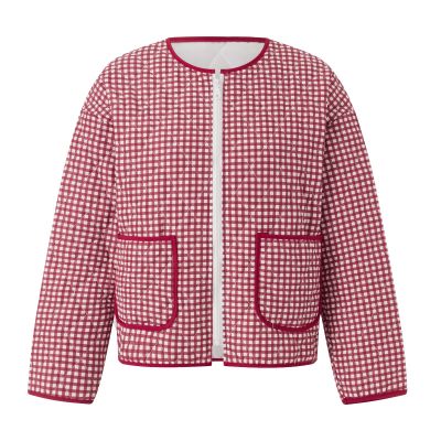 HzDazrl Women Floral Quilted Puffer Jacket Zip Up Long Sleeve Print Lightweight Casual Winter Y2k Jacket Padded Coat (Red, XL)