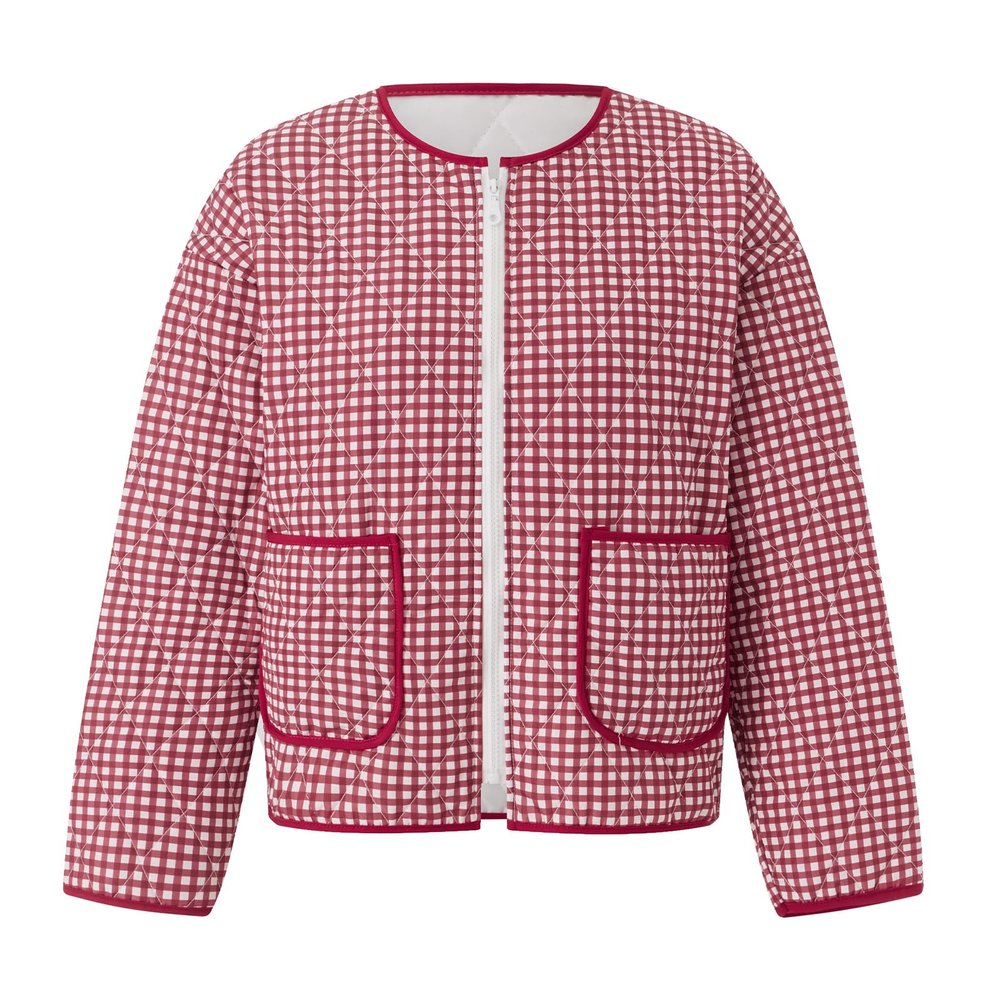 HzDazrl Women Floral Quilted Puffer Jacket Zip Up Long Sleeve Print Lightweight Casual Winter Y2k Jacket Padded Coat (Red, XL)