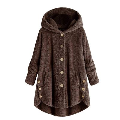 yaoeye Womens Cardigan Tops Button Coat Plus Jacket Loose Winter Hooded Wool Women Plush Size Coats